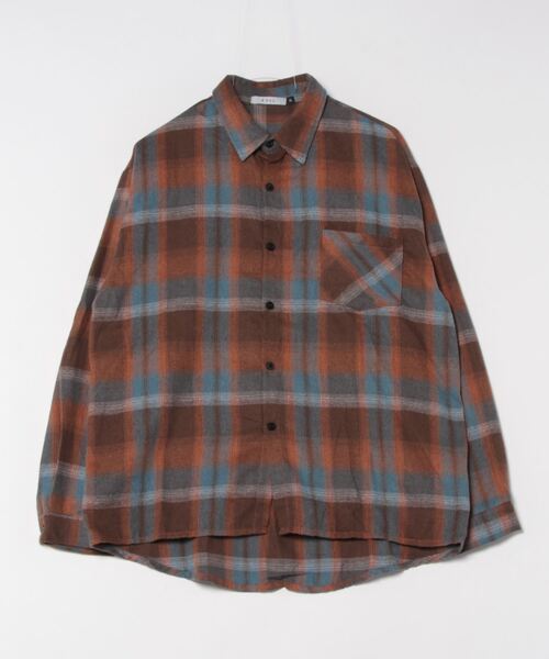 B'day（ビーデイ）の「【 B'day / ビーデー 】オーバーサイズ ソフトネル レトロチェックシャツ（シャツ/ブラウス・メンズ・グリーン/オレンジ/ネイビー・MEDIUM/LARGE）」の9枚目の写真