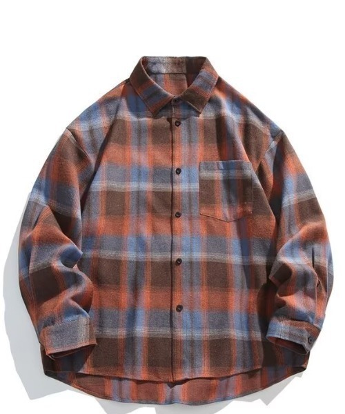 B'day（ビーデイ）の「【 B'day / ビーデー 】オーバーサイズ ソフトネル レトロチェックシャツ（シャツ/ブラウス・メンズ・グリーン/オレンジ/ネイビー・MEDIUM/LARGE）」の5枚目の写真