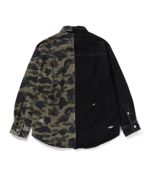 A BATHING APE（アベイシングエイプ）の「1ST CAMO BLOCKING DESTORYED HEAVY WASH LOGO LS SHIRT（シャツ/ブラウス・メンズ・ブラック・MEDIUM/XX-LARGE/SMALL/LARGE）」の2枚目の写真