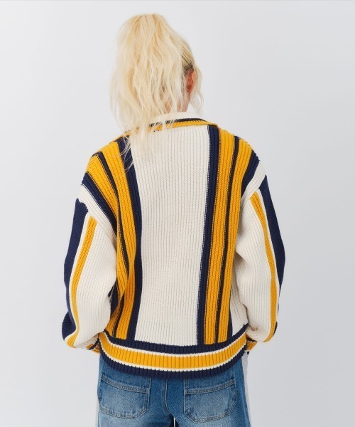 atmos pink（アトモスピンク）の「atmos pink Stripe Knit Cardigan / アトモス ピンク ストライプ ニット カーディガン（カーディガン/ボレロ・レディース・ネイビー/イエロー/グレー・FREE）」の5枚目の写真