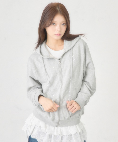 fcmm チャコール M スタッズジップアップフーディ 日本限定】STUD ZIP UP HOODIE/スタッズジップアップフーディ