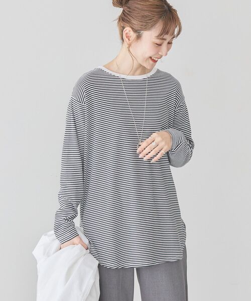 AMERICAN HOLIC(アメリカンホリック)の「クルーネックロングカットプルオーバー(Tシャツ/カットソー・レディース・チャコールグレー/その他7/ブラック系その他4/オフホワイト・M/L)」の7枚目の写真