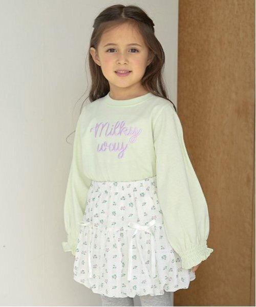 Lycee mine（リセマイン）の「【ソフトコットン】ロゴ刺しゅうボリュームスリーブトップス（Tシャツ/カットソー・キッズ・ブラック/オフホワイト/ライトピンク/ライトグリーン/ラベンダー・150cm/110cm/100cm/120cm/130cm/140cm）」の3枚目の写真