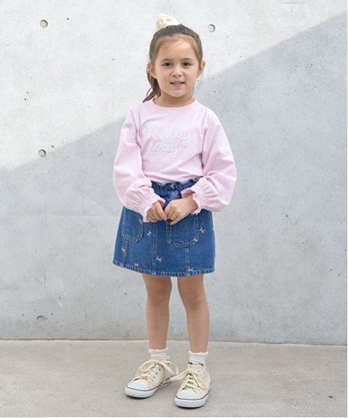 Lycee mine（リセマイン）の「【ソフトコットン】ロゴ刺しゅうボリュームスリーブトップス（Tシャツ/カットソー・キッズ・ブラック/オフホワイト/ライトピンク/ライトグリーン/ラベンダー・150cm/110cm/100cm/120cm/130cm/140cm）」の15枚目の写真