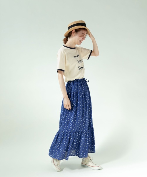 PAR ICI(パーリッシィ)の「小花柄抜染 ギャザースカート(スカート・レディース・ブルー/ブラック・FREE)」の16枚目の写真