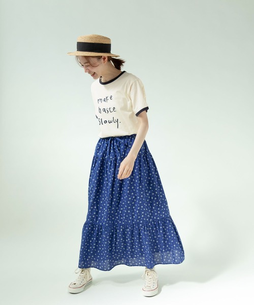 PAR ICI(パーリッシィ)の「小花柄抜染 ギャザースカート(スカート・レディース・ブルー/ブラック・FREE)」の12枚目の写真