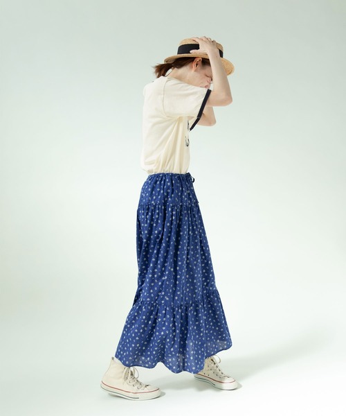 PAR ICI(パーリッシィ)の「小花柄抜染 ギャザースカート(スカート・レディース・ブルー/ブラック・FREE)」の15枚目の写真