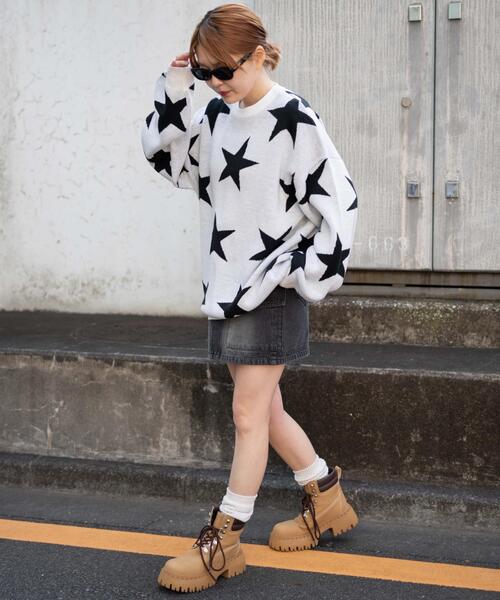 WEGO（ウィゴー）の「WEGO/スタージャガードニットプルオーバー（ニット/セーター・レディース・ダークグレー/ホワイト・FREE）」の5枚目の写真