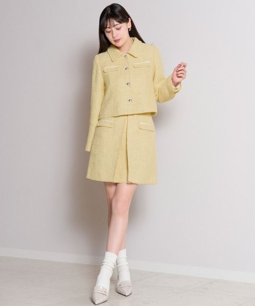 Her lip to(ハーリップトゥー)の「Shimmer Tweed Jacket(ノーカラージャケット・レディース・ホワイト系/レモンイエロー・M/S)」の2枚目の写真