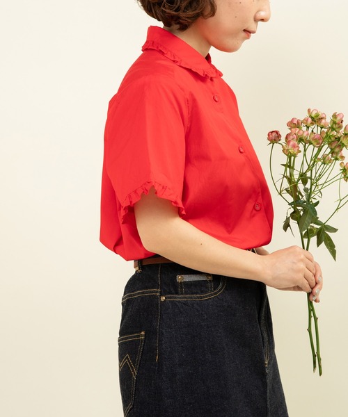 CHILD WOMAN（チャイルドウーマン）の「FINXブロード/綿ローン フリル丸襟半袖ブラウス（シャツ/ブラウス・レディース・ホワイト/レッド/サックスブルー/その他・FREE）」の6枚目の写真
