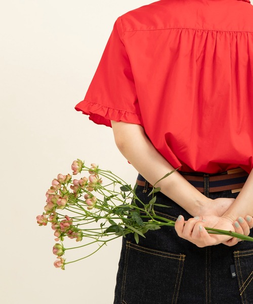 CHILD WOMAN（チャイルドウーマン）の「FINXブロード/綿ローン フリル丸襟半袖ブラウス（シャツ/ブラウス・レディース・ホワイト/レッド/サックスブルー/その他・FREE）」の7枚目の写真