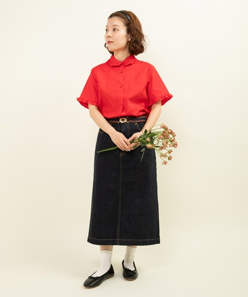 CHILD WOMAN（チャイルドウーマン）の「FINXブロード/綿ローン フリル丸襟半袖ブラウス（シャツ/ブラウス・レディース・ホワイト/レッド/サックスブルー/その他・FREE）」の8枚目の写真