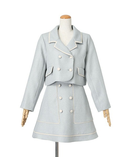 F i.n.t（フィント）の「パイピングツイードジャケットセットアップ（セットアップ・レディース・ライトブルー/ライトベージュ・FREE）」の4枚目の写真