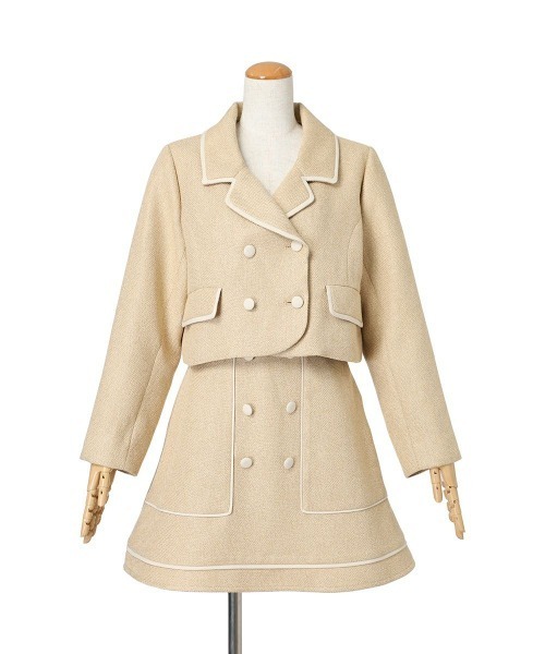 F i.n.t（フィント）の「パイピングツイードジャケットセットアップ（セットアップ・レディース・ライトブルー/ライトベージュ・FREE）」の5枚目の写真