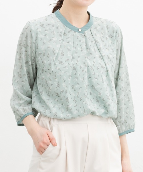 Honeys（ハニーズ）の「７分袖配色ブラウス（シャツ/ブラウス・レディース・ホワイト/ホワイト系その他/ライトグリーン系/イエロー系その他/ラベンダー/ネイビー・3L/S/M/LL/L）」の4枚目の写真