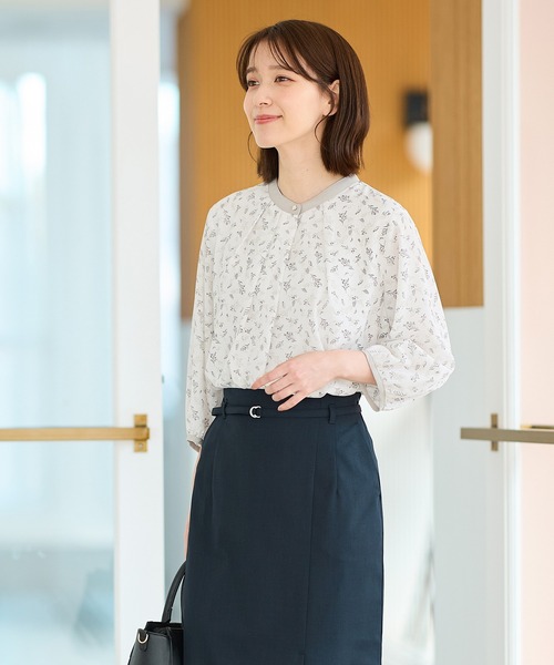 Honeys（ハニーズ）の「７分袖配色ブラウス（シャツ/ブラウス・レディース・ホワイト/ホワイト系その他/ライトグリーン系/イエロー系その他/ラベンダー/ネイビー・3L/S/M/LL/L）」の12枚目の写真