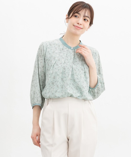 Honeys（ハニーズ）の「７分袖配色ブラウス（シャツ/ブラウス・レディース・ホワイト/ホワイト系その他/ライトグリーン系/イエロー系その他/ラベンダー/ネイビー・3L/S/M/LL/L）」の15枚目の写真