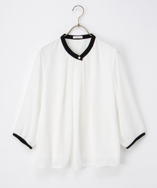 Honeys（ハニーズ）の「７分袖配色ブラウス（シャツ/ブラウス・レディース・ホワイト/ホワイト系その他/ライトグリーン系/イエロー系その他/ラベンダー/ネイビー・3L/S/M/LL/L）」の18枚目の写真