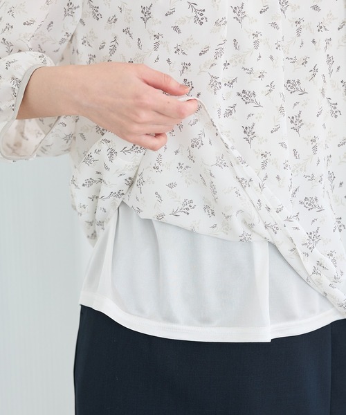 Honeys（ハニーズ）の「７分袖配色ブラウス（シャツ/ブラウス・レディース・ホワイト/ホワイト系その他/ライトグリーン系/イエロー系その他/ラベンダー/ネイビー・3L/S/M/LL/L）」の7枚目の写真