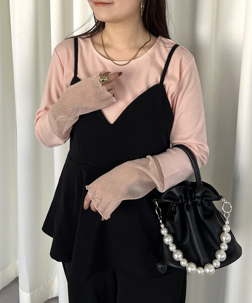 prose verse（プロズヴェール）の「ラメ袖シアー切替トップス（Tシャツ/カットソー・レディース・ピンク/チャコールグレー/オフホワイト/ブラック・LARGE/MEDIUM）」の2枚目の写真