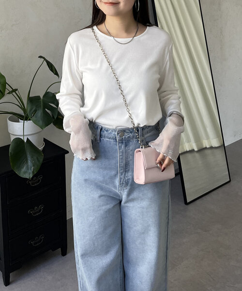 prose verse（プロズヴェール）の「ラメ袖シアー切替トップス（Tシャツ/カットソー・レディース・ピンク/チャコールグレー/オフホワイト/ブラック・LARGE/MEDIUM）」の7枚目の写真