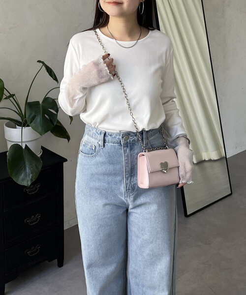 prose verse（プロズヴェール）の「ラメ袖シアー切替トップス（Tシャツ/カットソー・レディース・ピンク/チャコールグレー/オフホワイト/ブラック・LARGE/MEDIUM）」の8枚目の写真