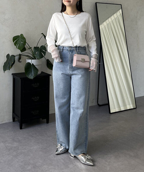 prose verse（プロズヴェール）の「ラメ袖シアー切替トップス（Tシャツ/カットソー・レディース・ピンク/チャコールグレー/オフホワイト/ブラック・LARGE/MEDIUM）」の10枚目の写真