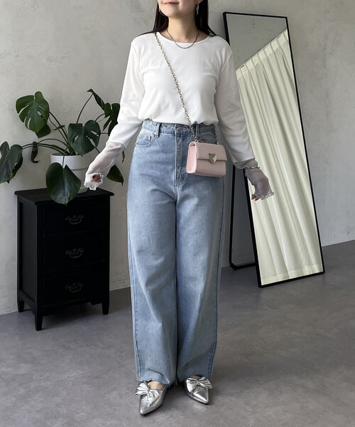 prose verse（プロズヴェール）の「ラメ袖シアー切替トップス（Tシャツ/カットソー・レディース・ピンク/チャコールグレー/オフホワイト/ブラック・LARGE/MEDIUM）」の12枚目の写真