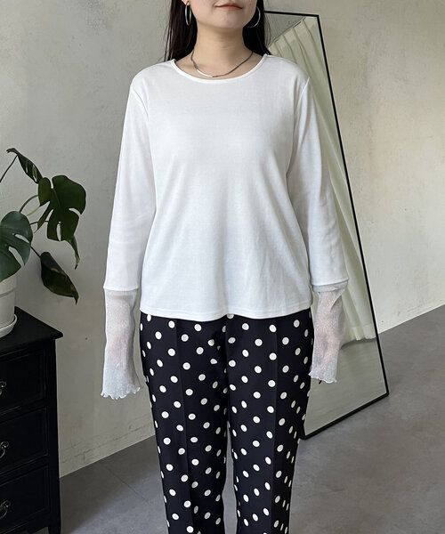 prose verse（プロズヴェール）の「ラメ袖シアー切替トップス（Tシャツ/カットソー・レディース・ピンク/チャコールグレー/オフホワイト/ブラック・LARGE/MEDIUM）」の13枚目の写真