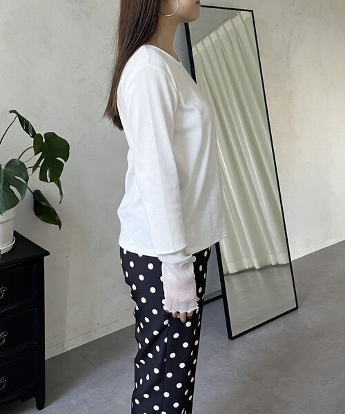 prose verse（プロズヴェール）の「ラメ袖シアー切替トップス（Tシャツ/カットソー・レディース・ピンク/チャコールグレー/オフホワイト/ブラック・LARGE/MEDIUM）」の14枚目の写真