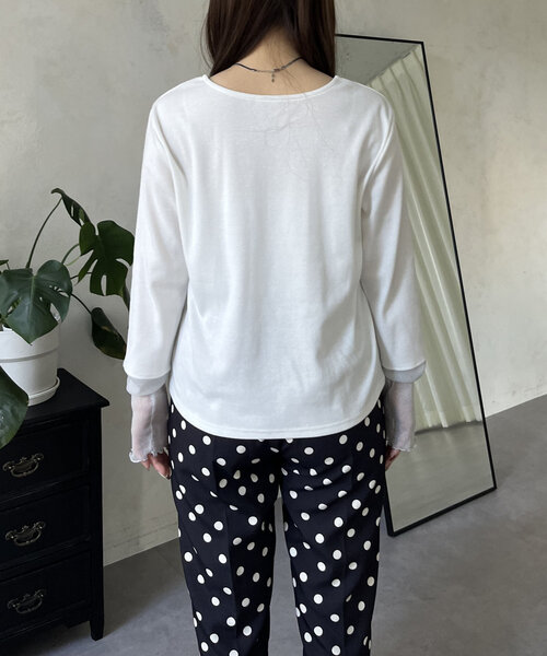 prose verse（プロズヴェール）の「ラメ袖シアー切替トップス（Tシャツ/カットソー・レディース・ピンク/チャコールグレー/オフホワイト/ブラック・LARGE/MEDIUM）」の15枚目の写真