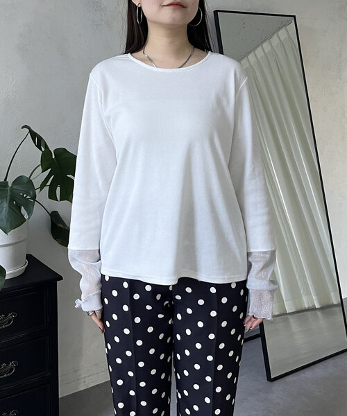 prose verse（プロズヴェール）の「ラメ袖シアー切替トップス（Tシャツ/カットソー・レディース・ピンク/チャコールグレー/オフホワイト/ブラック・LARGE/MEDIUM）」の16枚目の写真