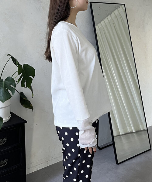 prose verse（プロズヴェール）の「ラメ袖シアー切替トップス（Tシャツ/カットソー・レディース・ピンク/チャコールグレー/オフホワイト/ブラック・LARGE/MEDIUM）」の17枚目の写真