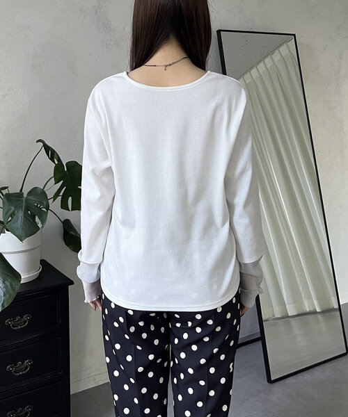 prose verse（プロズヴェール）の「ラメ袖シアー切替トップス（Tシャツ/カットソー・レディース・ピンク/チャコールグレー/オフホワイト/ブラック・LARGE/MEDIUM）」の18枚目の写真