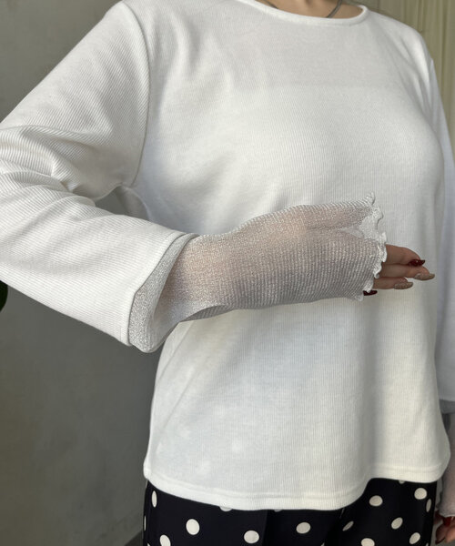 prose verse（プロズヴェール）の「ラメ袖シアー切替トップス（Tシャツ/カットソー・レディース・ピンク/チャコールグレー/オフホワイト/ブラック・LARGE/MEDIUM）」の20枚目の写真