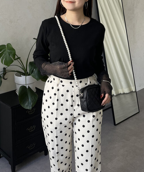 prose verse（プロズヴェール）の「ラメ袖シアー切替トップス（Tシャツ/カットソー・レディース・ピンク/チャコールグレー/オフホワイト/ブラック・LARGE/MEDIUM）」の21枚目の写真