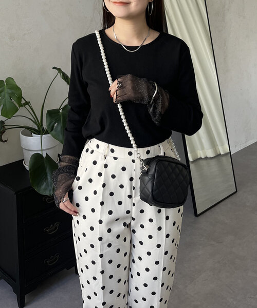 prose verse（プロズヴェール）の「ラメ袖シアー切替トップス（Tシャツ/カットソー・レディース・ピンク/チャコールグレー/オフホワイト/ブラック・LARGE/MEDIUM）」の22枚目の写真