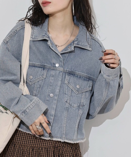 hunch（ハンチ）の「hunch デニムショート丈ジャケット（デニムジャケット・レディース・ホワイト/ライトインディゴブルー/グレー・FREE）」の3枚目の写真