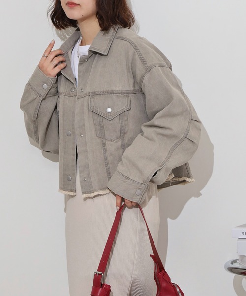 hunch（ハンチ）の「hunch デニムショート丈ジャケット（デニムジャケット・レディース・ホワイト/ライトインディゴブルー/グレー・FREE）」の2枚目の写真