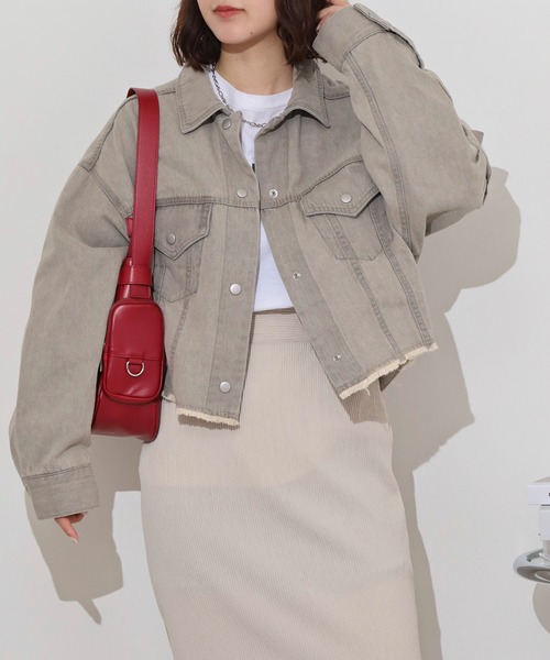 hunch（ハンチ）の「hunch デニムショート丈ジャケット（デニムジャケット・レディース・ホワイト/ライトインディゴブルー/グレー・FREE）」の9枚目の写真