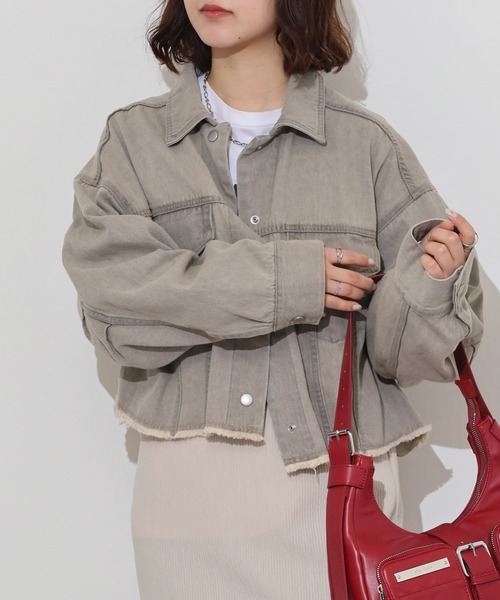 hunch（ハンチ）の「hunch デニムショート丈ジャケット（デニムジャケット・レディース・ホワイト/ライトインディゴブルー/グレー・FREE）」の10枚目の写真