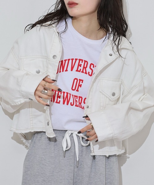 hunch（ハンチ）の「hunch デニムショート丈ジャケット（デニムジャケット・レディース・ホワイト/ライトインディゴブルー/グレー・FREE）」の5枚目の写真