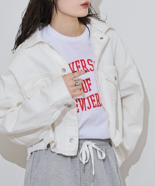 hunch（ハンチ）の「hunch デニムショート丈ジャケット（デニムジャケット・レディース・ホワイト/ライトインディゴブルー/グレー・FREE）」の6枚目の写真