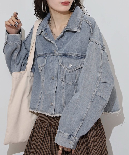 hunch（ハンチ）の「hunch デニムショート丈ジャケット（デニムジャケット・レディース・ホワイト/ライトインディゴブルー/グレー・FREE）」の12枚目の写真