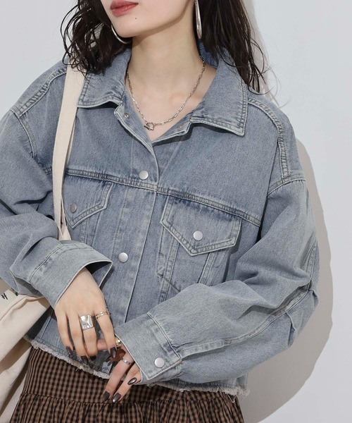 hunch（ハンチ）の「hunch デニムショート丈ジャケット（デニムジャケット・レディース・ホワイト/ライトインディゴブルー/グレー・FREE）」の13枚目の写真