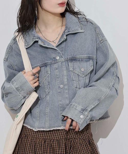 hunch（ハンチ）の「hunch デニムショート丈ジャケット（デニムジャケット・レディース・ホワイト/ライトインディゴブルー/グレー・FREE）」の14枚目の写真