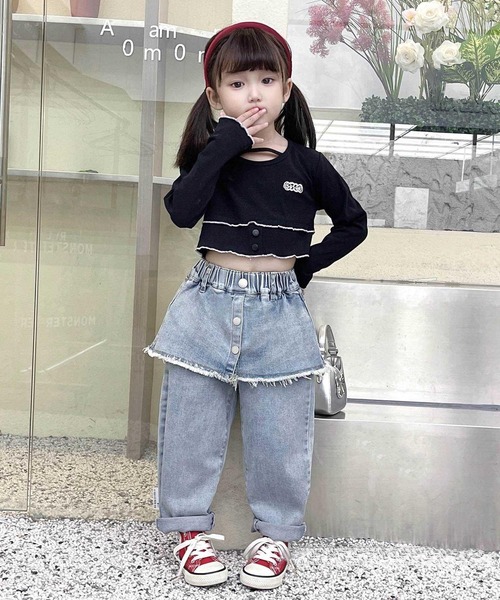 aimoha（アイモハ）の「【aimoha-KIDS-】フェイクレイヤードデザインデニムパンツ（デニムパンツ・キッズ・ブルー・120/110/100/90/130）」の4枚目の写真