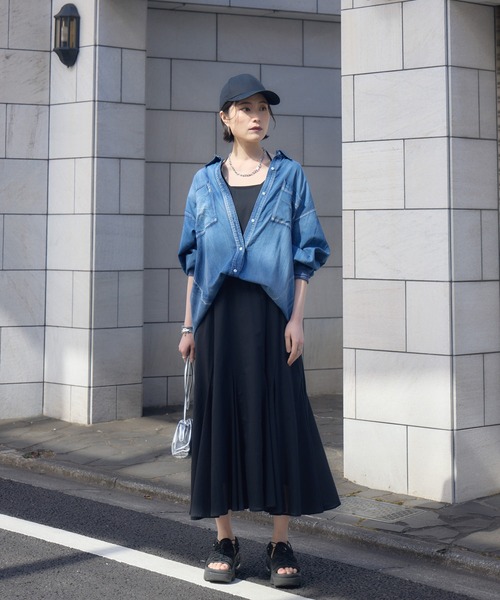 Dignite Collier 袖リブシアーデニムスナップボタン付シャツ（シャツ