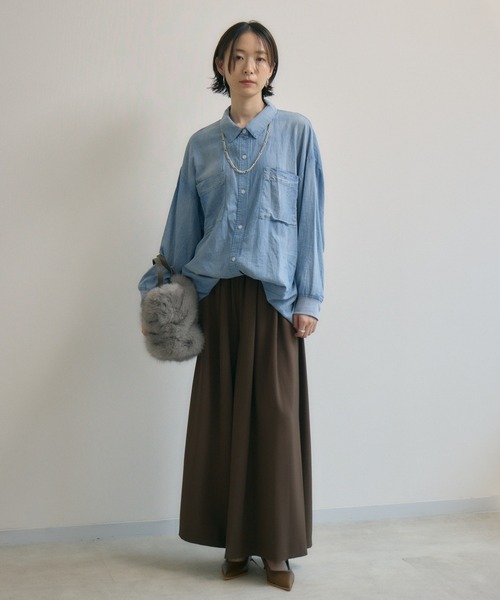 Dignite Collier 袖リブシアーデニムスナップボタン付シャツ Dignite Collier 袖リブシアーデニムスナップボタン付シャツ