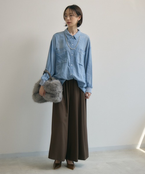 Dignite Collier 袖リブシアーデニムスナップボタン付シャツ（シャツ